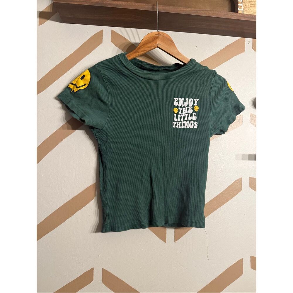 ON FIRE Green Enjoy The Little Things Graphic Ribbed Short Sleeve Crop Top Small